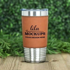 STOCK PHOTO - 20 oz Leather Tumbler Mockup / Rawhide Tumbler Mock Up image / Polar Camel leather tumbler mock up photo - JPG file