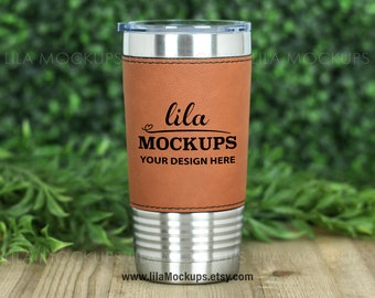 STOCK PHOTO - 20 oz Leather Tumbler Mockup / Rawhide Tumbler Mock Up image / Polar Camel leather tumbler mock up photo - JPG file