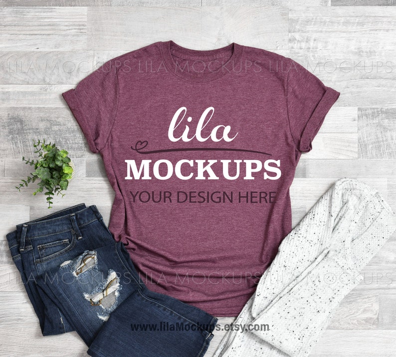Download Gildan 640 Heather Maroon tshirt Mockup PHOTO / red purple ...