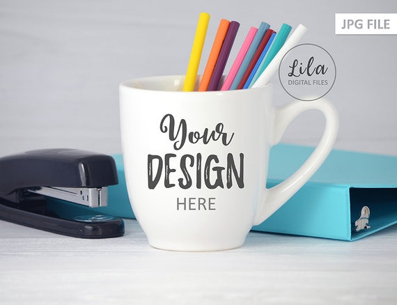 Jpg Stock Photo Colored Pencils Coffee Cup Mockup Etsy