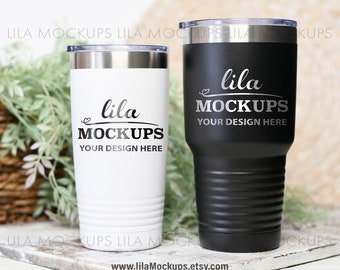 two Tumblers Mockup PHOTO / 20 oz white and 30 oz black tumbler mockup photo / polar camel mock up / tumbler stock photo / digital file