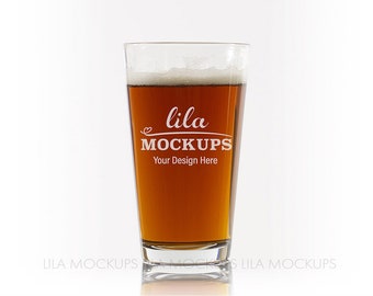 STOCK PHOTO - 16 oz Pint glass Mockup photo / staged photo of beer glass / glass mock-up photo / jpg File / Stock Photo