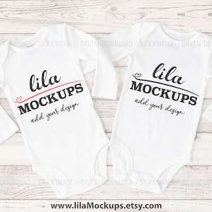 STOCK PHOTO - JPG-Datei / zwei Baby Bodys Mockup Foto / zwei Baby Bodys Mock-up / zwei zwei weiße Bodys Mock-up Bild
