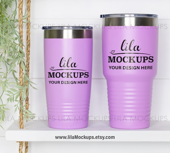 20 oz and 30 oz Lavender Tumbler Mockup Photo / two tumblers mock up photo  / light purple polar camel SureGrip tumbler mock-up / stock photo