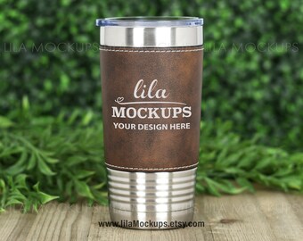 STOCK PHOTO - 20 oz Leather Tumbler Mockup / Rustic Tumbler Mock Up image / Polar Camel leather tumbler mock up photo - JPG file