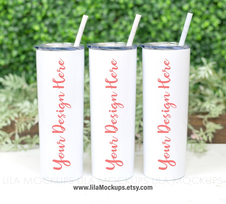 Download STOCK PHOTO three white 20 oz skinny tumblers mockup PHOTO ...