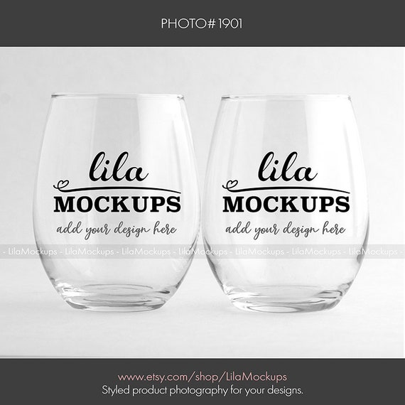 Download Two 2 Stemless Wine Glasses Mockup Photo Staged Photo Of A Etsy