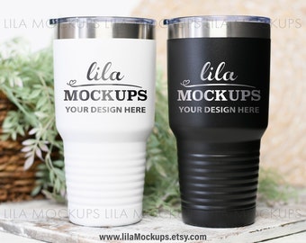 two Tumblers Mockup PHOTO / 30 oz white and black tumbler mockup photo / polar camel mock up / tumbler stock photo / digital file
