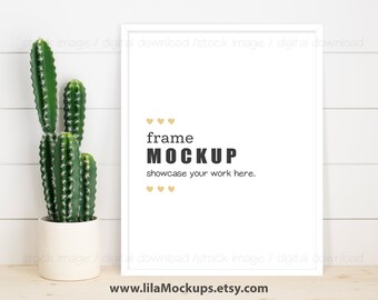 Frame Mockup image - PNG & JPG file / 4:5 frame ratio - 8x10 or 16x20 / Vertical Frame with Cactus image, Digital Download, stock photo