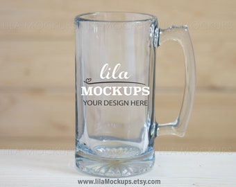 Beer Mug MOCKUP PHOTO / staged photo of a beer mug or glass / drinkware mock-up photo / JPG File / dollar Tree beer mug 26.5 oz (784 ml)