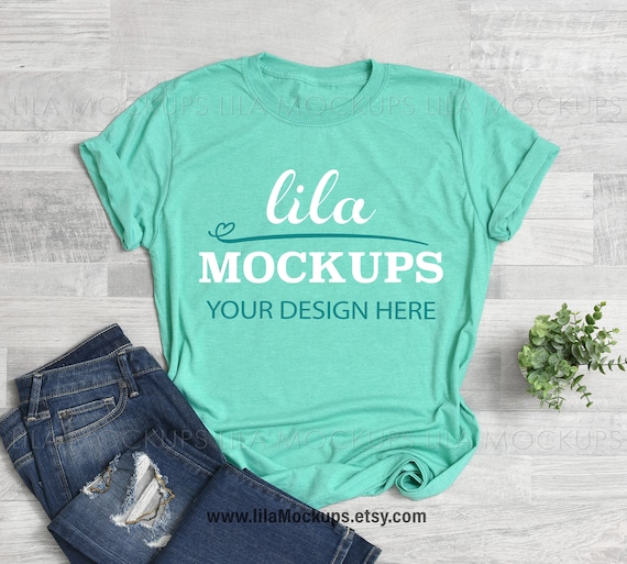 Gildan Softstyle Mockup Bleach Shirt Mockup Heather Seafoam Mockup