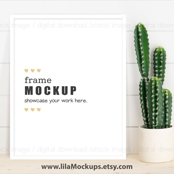 8x10 Frame Mockup image - PNG & JPG file / 4:5 frame ratio - 8x10 or 16x20 / Vertical Frame with Cactus image, Digital Download, stock photo