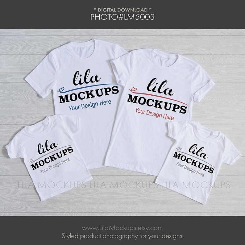 Download Family T Shirts Mockup Photo Four T Shirts Mockup Photo Etsy PSD Mockup Templates