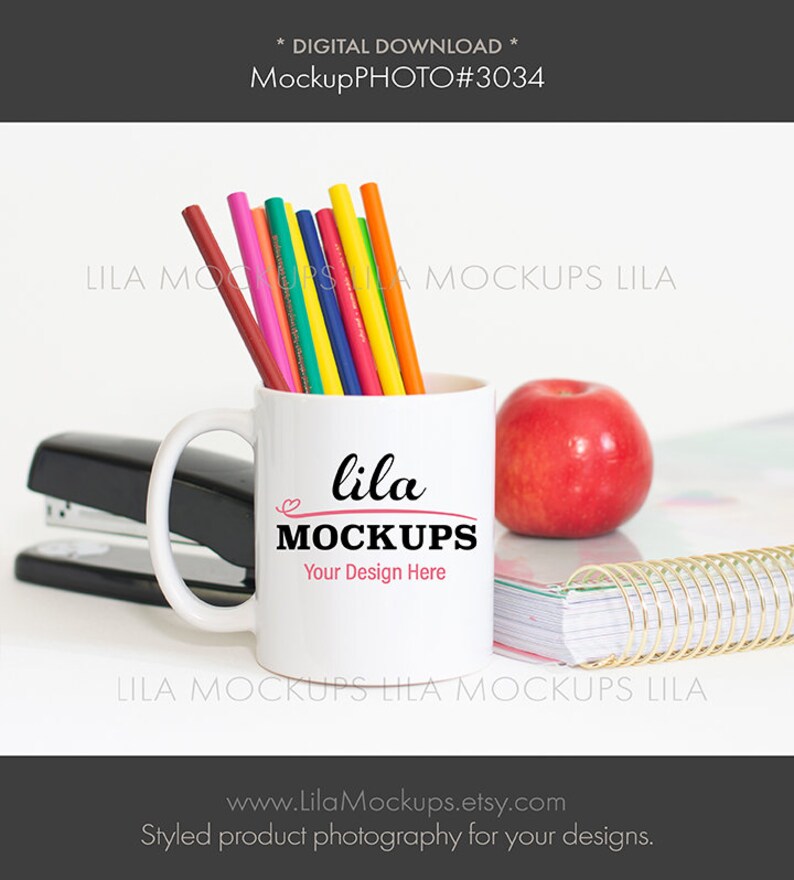 Mockup photo of white coffee cup coffee mug mock-up photo blank coffee mug mockup photos teacher school stapler office pencils