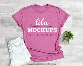Gildan 640 Heather Berry tshirt Mockup PHOTO / pink t-Shirt mock-up photo / Gildan Softstyle Heather Berry Mock up photo