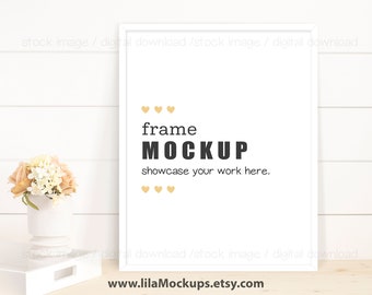 Frame Mockup - PNG & JPG file / 4:5 frame ratio - 8x10 or 16x20 / thin white vertical frame mock up, styled stock photo, digital download