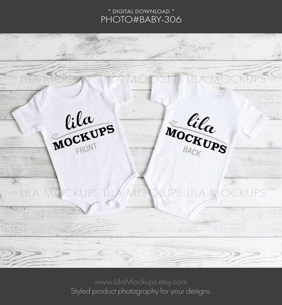Stock Photo Twin Baby Onesie Mockup Two Baby Bodysuits Etsy