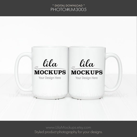 Download Mockup Photo Of Two 2 White 15 Oz Coffee Cups 2 Coffee Etsy
