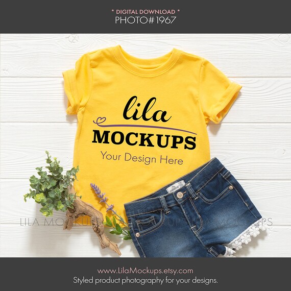 Download Yellow Kids Toddler T Shirt Mockup Photo Girl S Tshirt Etsy PSD Mockup Templates