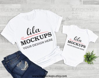 mommy and me tshirt Mockup PHOTO / mom and baby shirt mock up photo / kids and adult tshirt mock-up / family tshirt Flatlay