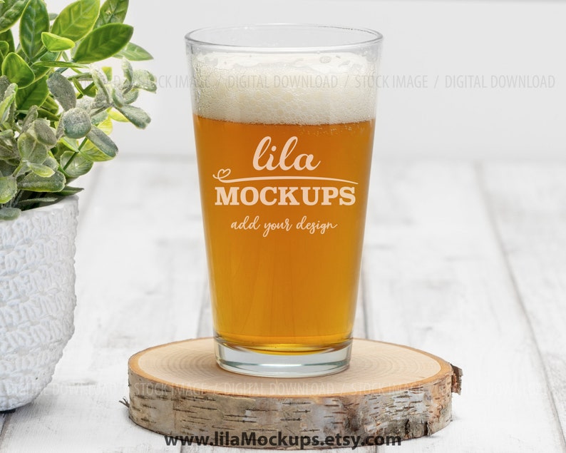 Download Beer Glass 16 Oz Pint Glass Mockup Photo Staged Photo Of Etsy