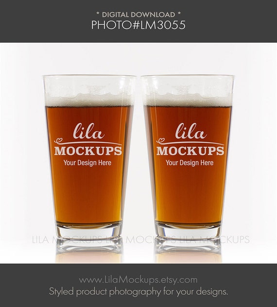 Two 2 16 Oz Pint Glasses Mockup Photo Staged Photo Of Two Etsy