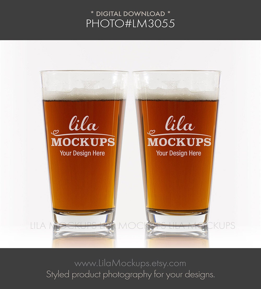 Download Two 2 16 Oz Pint Glasses Mockup Photo Staged Photo Of Two Etsy