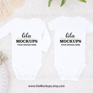 STOCK PHOTO - long sleeve and short sleeve baby bodysuit Mockup image / white bodysuit mock up, no tag / digital download JPG file