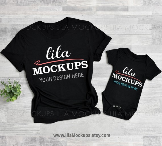mommy and me black tshirt Mockup PHOTO / mommy baby t-shirt mockup / kids and adult black tshirt mock-up /  family shirts flatlay