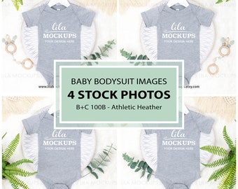 Athletic Heather - Bella Canvas 100B - Baby bodysuit mockup BUNDLE / baby bodysuit mock up images / STOCK PHOTO - digital download