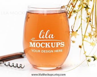 STOCK PHOTO of Stemless Wine Glass / staged photo of wine glass / wine glass mock-up photo / stock photo JPG file