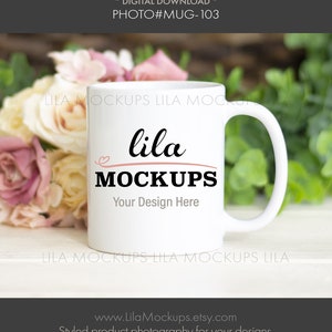 coffee mug mockup PHOTO - white 11oz coffee cup mock-up / Summer Wedding Floral mockup photo / blank coffee mug mockup photo, cup photo