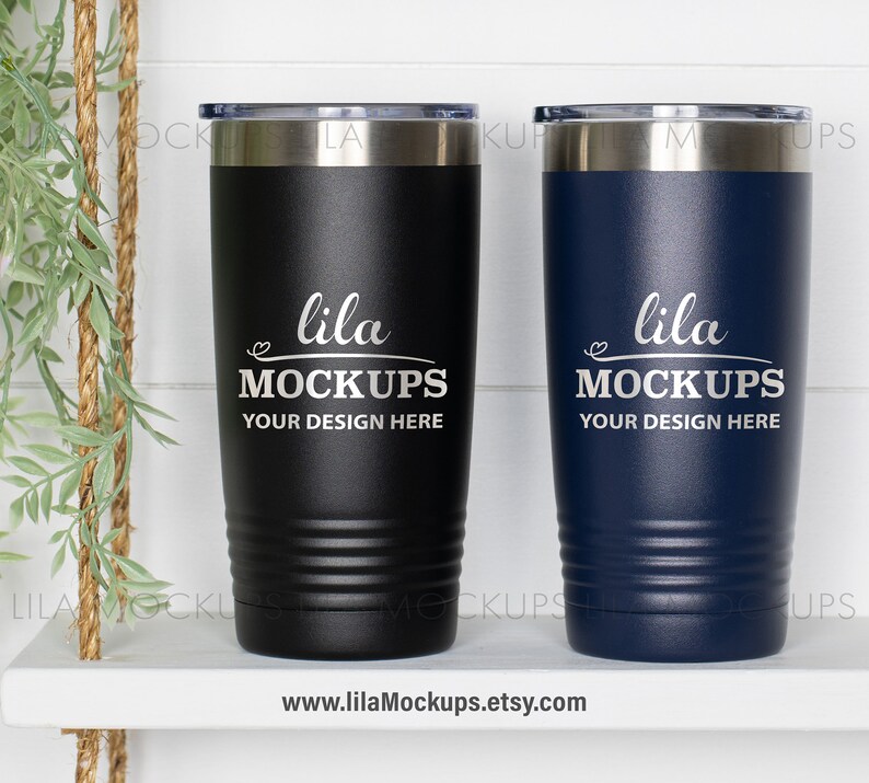 Download STOCK PHOTO two 20 oz Tumblers Mockup photo / black and Navy | Etsy