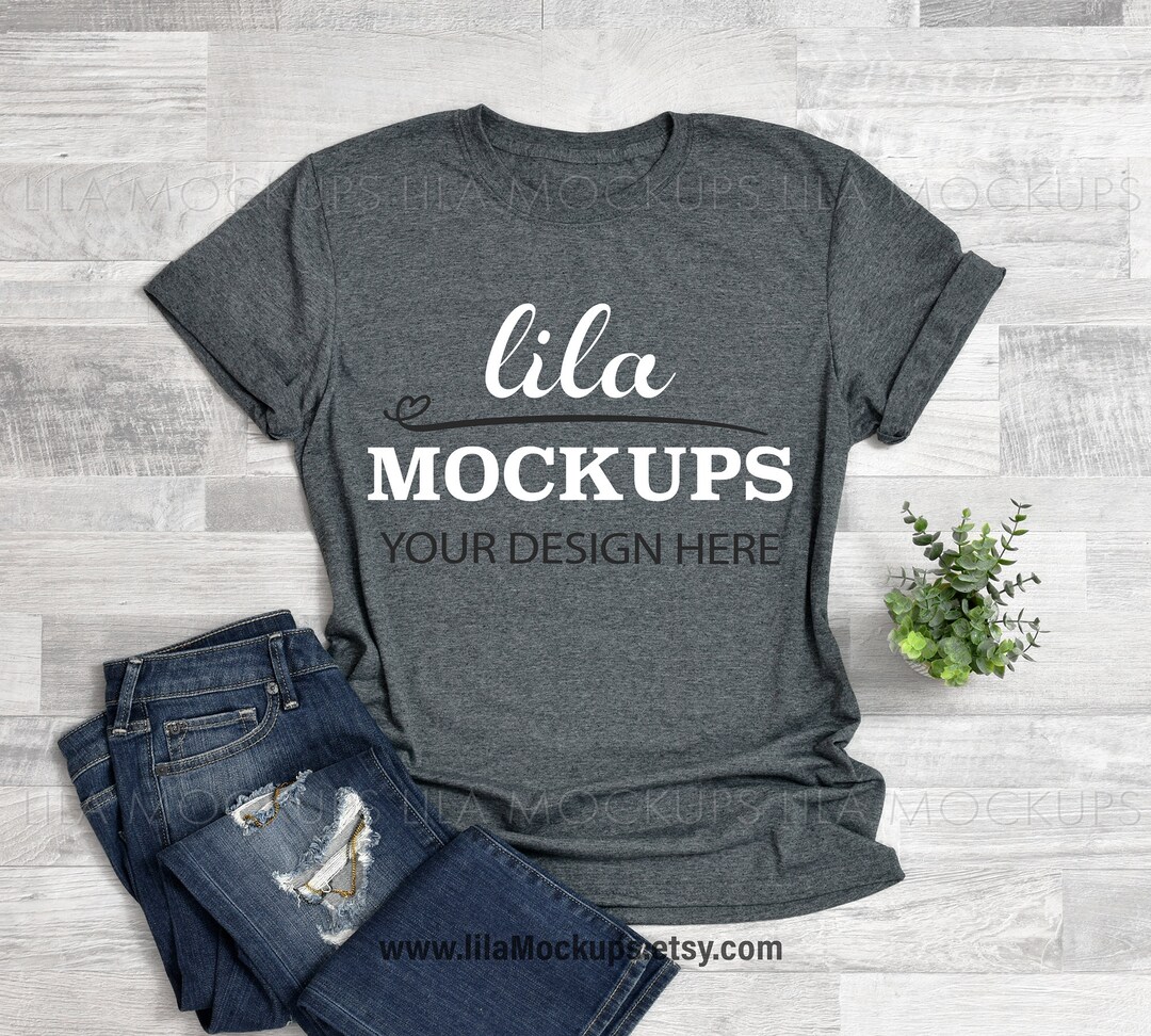 Gildan 640 Dark Heather Tshirt Mockup PHOTO / Dark Gray T-shirt Mock-up ...