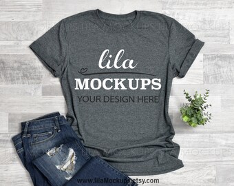 Gildan 640 Dark Heather tshirt Mockup PHOTO / dark gray t-Shirt mock-up photo / Gildan Softstyle Mockup photo / tshirt Stock Photo