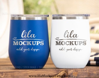 STOCK PHOTO - 12 oz Polar Camel Royal Blue and White tumbler stock photo / polar camel mockup image / digital file - two tumblers mockup