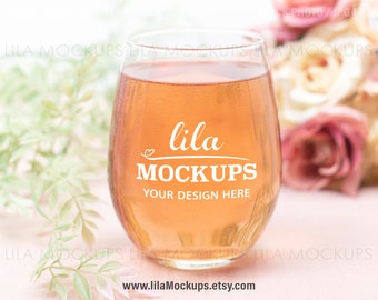 STOCK PHOTO Stemless Wine Glass Mockup Photo image / wine glass stock photo / wine glass mock-up photo / JPG File / Stock Photo