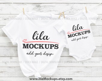 PHOTO - JPG file / Mommy and Me tshirt Mockup Photo / mom and baby shirt mock up image / family tshirt mock-up / digital download
