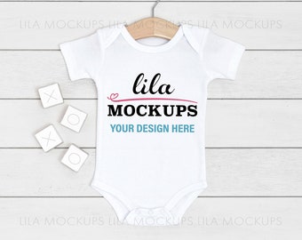 baby bodysuit Mockup PHOTO - baby bodysuit mockup / baby bodysuit MOCKUP flatlay PHOTO / blank White baby Mock-up Stock Photo / flatlay