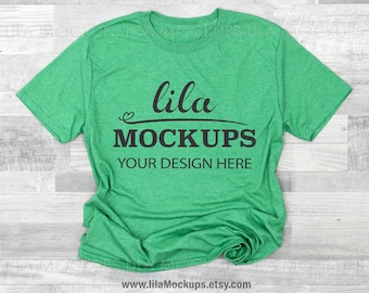 Gildan 640 Heather Irish Green tshirt Mockup PHOTO / green t-Shirt mock-up photo / Gildan Softstyle Mockup photo / tshirt Stock Photo