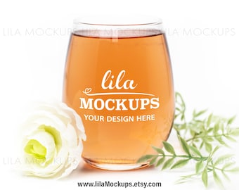 STOCK PHOTO of Stemless Wine Glass - white background / staged photo of wine glass / wine glass mock-up photo / stock photo JPG file