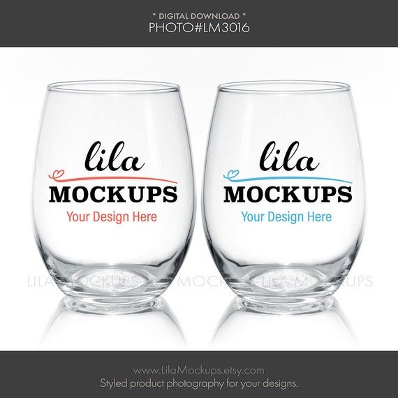 Two 2 Stemless Wine Glasses Mockup Photo Staged Photo Of A Etsy