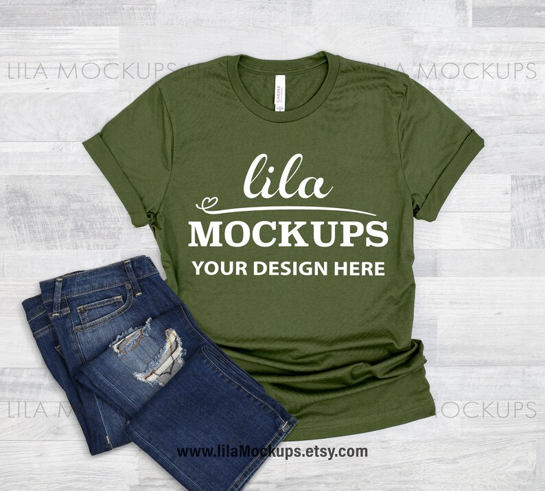 Download Olive Green Bella Canvas 3001c tshirt Mockup photo ...