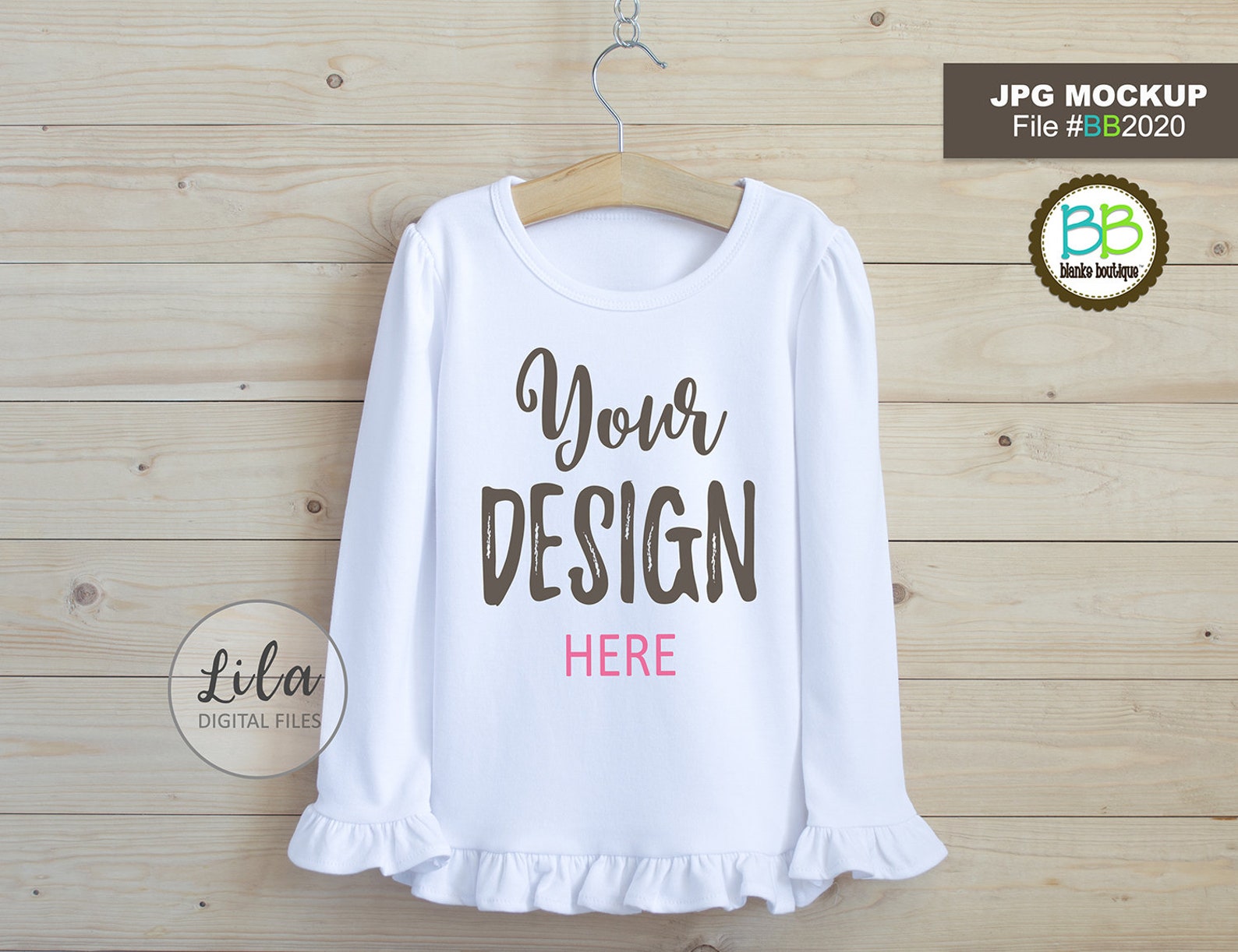 Mockup Photo of blank white kids ruffle long sleeve shirt Etsy