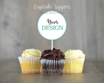 STOCK PHOTO - cupcake toppers mockup, cupcake stock image, cupcake mockup photo, styled cupcake stock photo, cupcake display photo, ID#cc003