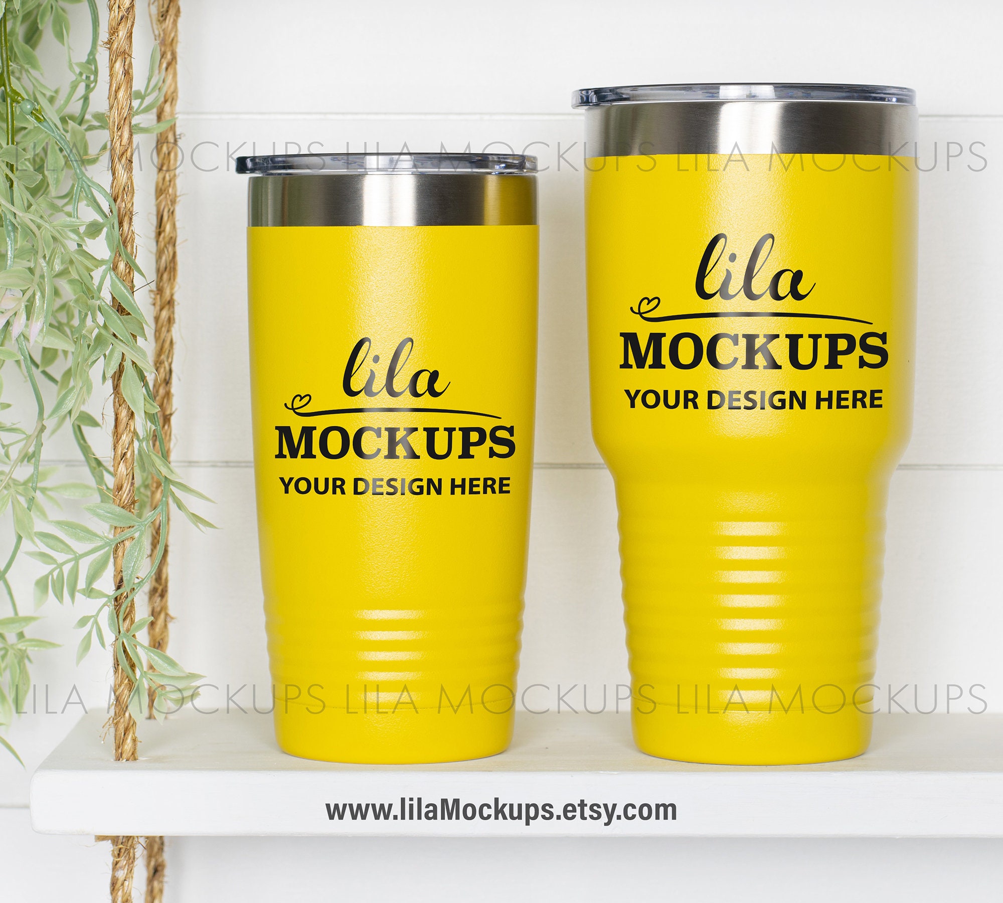 20 oz 30 oz Yellow Tumbler Mockup Photo / two yellow tumblers Etsy