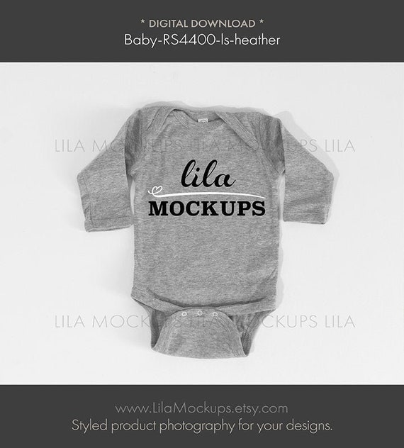 Baby Bodysuit Mockup Photo Heather Gray Long Sleeve Rabbit Etsy