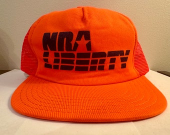 Vintage 1980s Snapback Trucker Hat NRA LIBERTY Blaze Orange National Rifle Association Hunting Cap