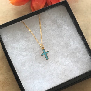 A Turquoise Colour Cross Necklace,Gold Plated Pendant
