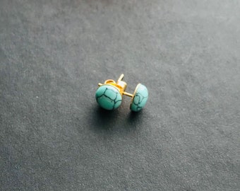 Turquoise Stud Earrings: 8mm Gemstone, Gold Stainless Steel